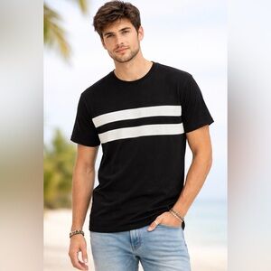 #5 Men's Black Tee with White Stripes XL